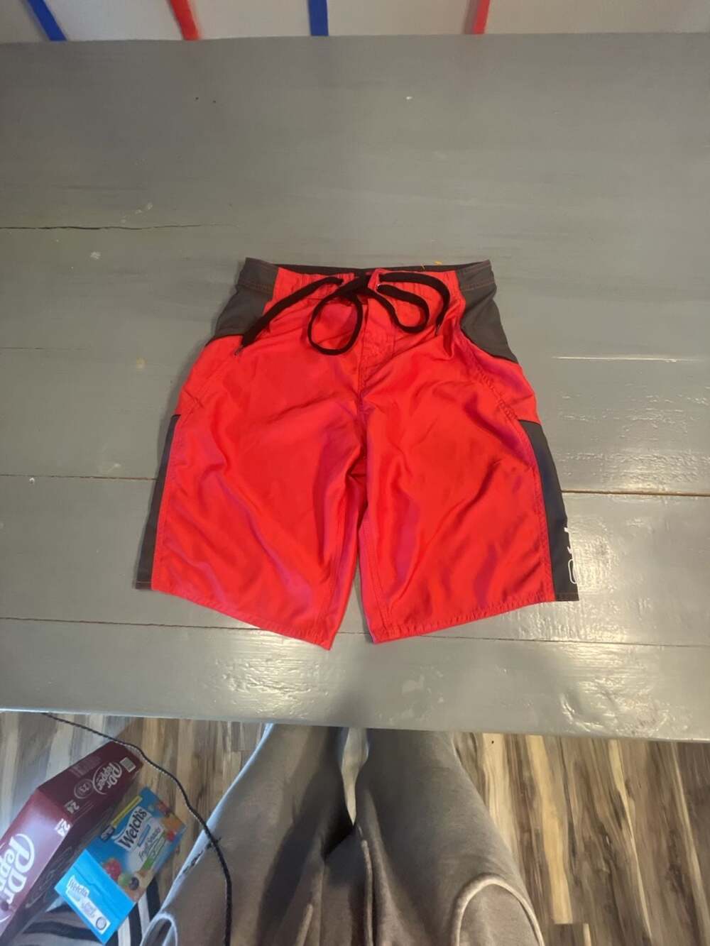 Ohana Swimwear Men's Board Shorts, Red and Black, Size 28